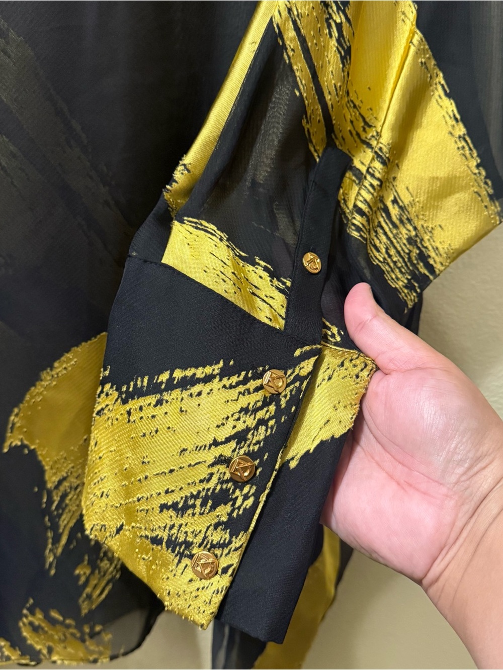 Women’s XL Donna Karan New York Black & Gold Sheer Asymmetric Tunic Blouse - Picture 5 of 15